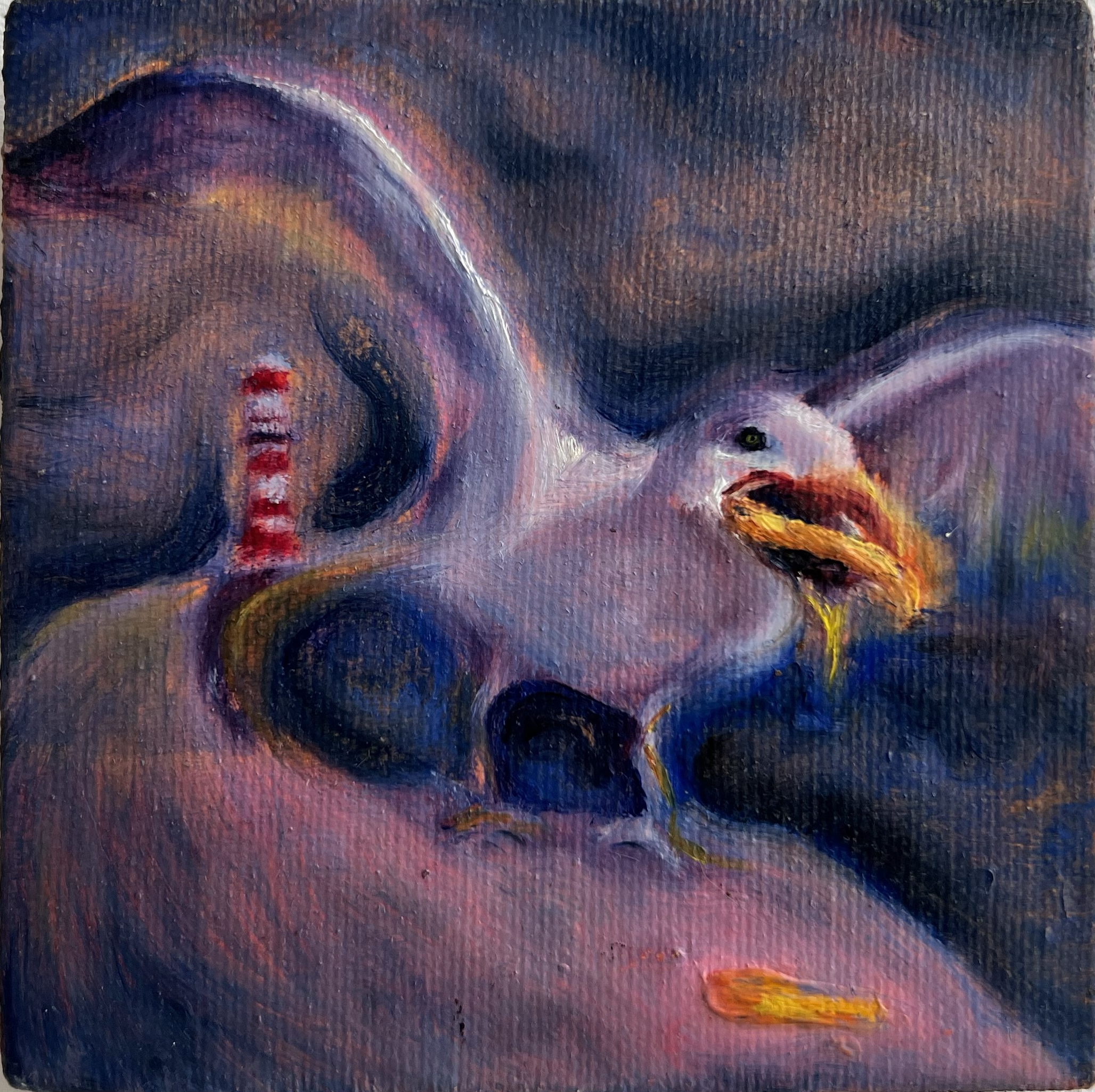 Bird eats cultural food artwork
